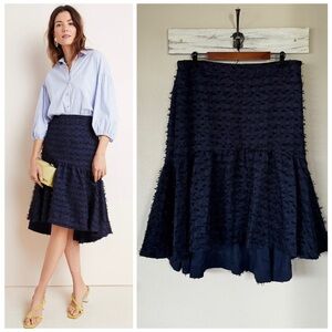 ANTHROPOLOGIE XL MAEVE Miranda Textured Midi Skirt in Dark Blue • Flounce Flirty